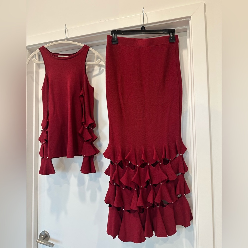 Jonathan Simkhai Red Ruffled Skirt Set